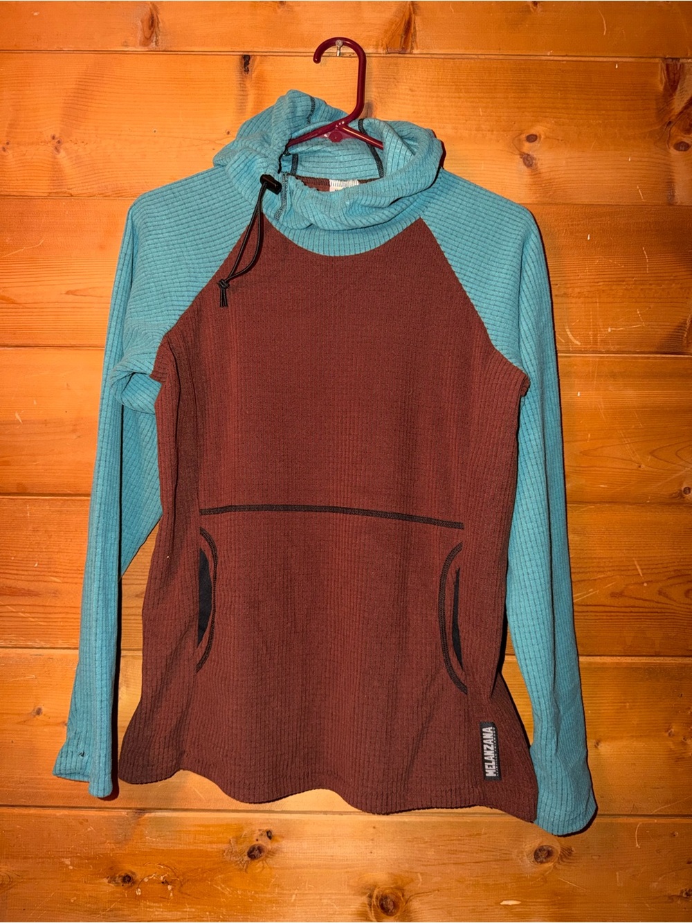 Melanzana Teal & Brown Waffle-Knit Pullover Hoodie
